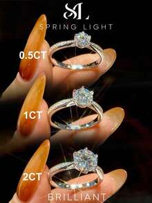1pc Moissanite Ring Minimalist 1CT Six Claws Solitaire Ring Perfect For Women's Engagement And Daily Wear - Silver - View 2