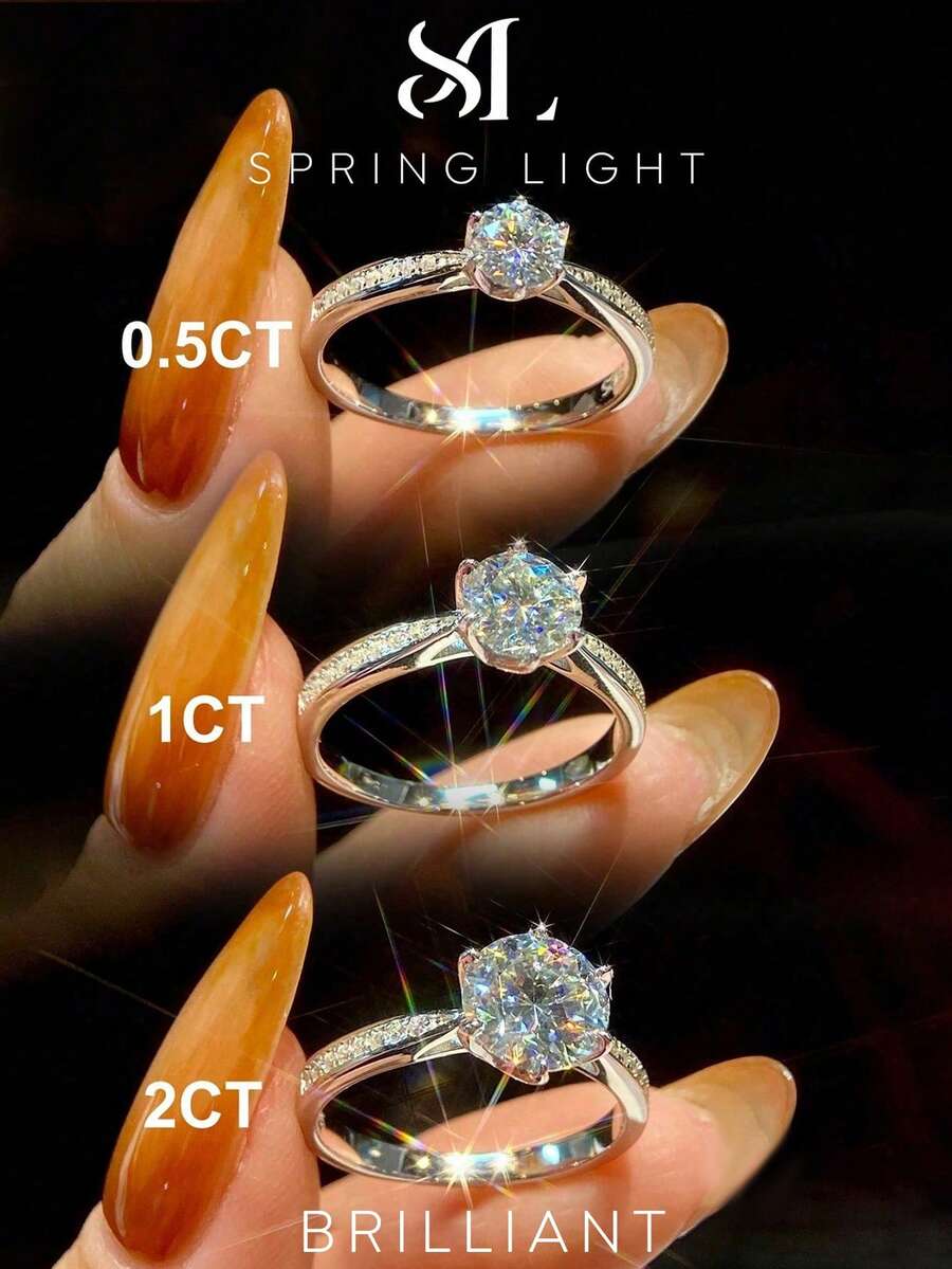 1pc Moissanite Ring Minimalist 1CT Six Claws Solitaire Ring Perfect For Women's Engagement And Daily Wear