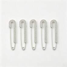 5Pcs Shiny Silver Rhinestone Safety Pin Brooches, Faux Crystal Decorative Pins For Women, Shirt Dress Collar Hat Waistband Clothing Accessories - Silver - View 4