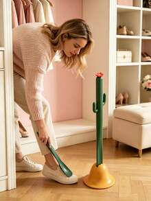 1pc Green Cactus Shaped Shoe Horn, Plastic Long Handle With Decorative Red Flower Top, Ergonomic Shoe Helper With Stable Base, Suitable For Home Bedroom Dormitory Apartment Daily Indoor Use - A - View 4