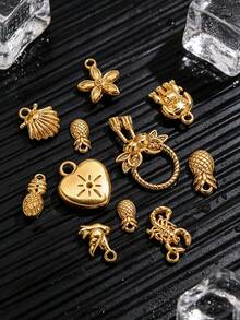 5-Piece Set Of 18K Gold-Plated Stainless Steel Heart, Pineapple, And Small Flower Pendants For DIY Necklace And Bracelet Jewelry Making - 1 Pendant - View 6