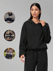 MFVIM Women's Autumn/Winter New Long Sweatshirt + Long Sweatpants 2pcs Sports Casual Versatile Set - Premium Black - View 5
