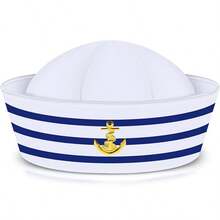 5pcs/2pcs/1pc Unisex Classic White Sailor Hat With Blue Stripes, Sailor Hat Set, Navy Style Hat, Ocean Theme Party Sailor Hat + Scarf Set, Vintage Navy Style Stage Performance Prop - Multicolor - View 15