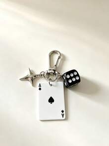 1pc/3pcs Vintage Spade & Heart Poker Dice Keychain, Premium Multi-Element Pendant, Four-Pointed Star Personalized Joker Card Bag Charm - Multicolor - View 4