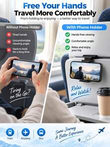 1pc Adjustable Airplane Phone Holder Clip - 360° Rotating Travel Phone Stand, Travel Essential, Holiday Essential, Suitable For Table Tray, Portable And Durable, Phone Accessory - Multicolor - View 7