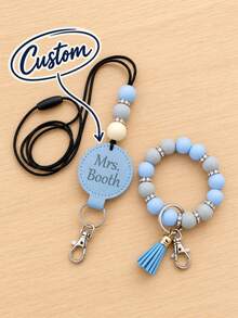 Personalized Badge Reel & Beaded Wristlet Keychain Set, Custom Name Retractable ID Card Holder For Nurses, Teachers & Office Staff - Multicolor - View 11