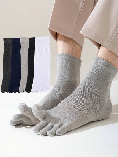 1/5/10 pares de meias de dedos separados para homem, meias confortáveis e macias de cinco dedos, meias crew de dedos separados, adequadas para desporto ou uso diário
