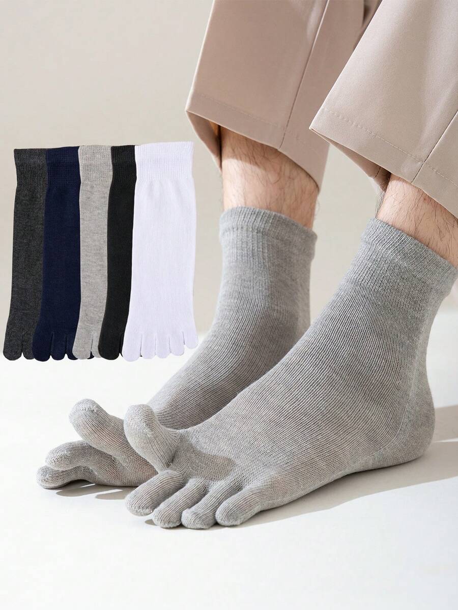 1/5/10 Pairs Men's Toe Splitting Socks,Comfortable Soft Toe Socks Five Fingers Socks,Toes Splitting Crew Socks, Suitable For Sports Or Daily Use - Multicolor - View 1