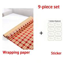 9-Piece Set (1 Wrapping Paper + 8 Stickers) Retro Christmas Wrapping Paper - Heat-Embossed Gift Wrapping Paper, Brown Paper Strip, Red Patterned Retro Christmas Paper, Suitable For Christmas, New Year, Holidays, Parties, And Holiday Gift Wrapping Paper, Multiple Styles To Choose From. - Multi-color - View 15