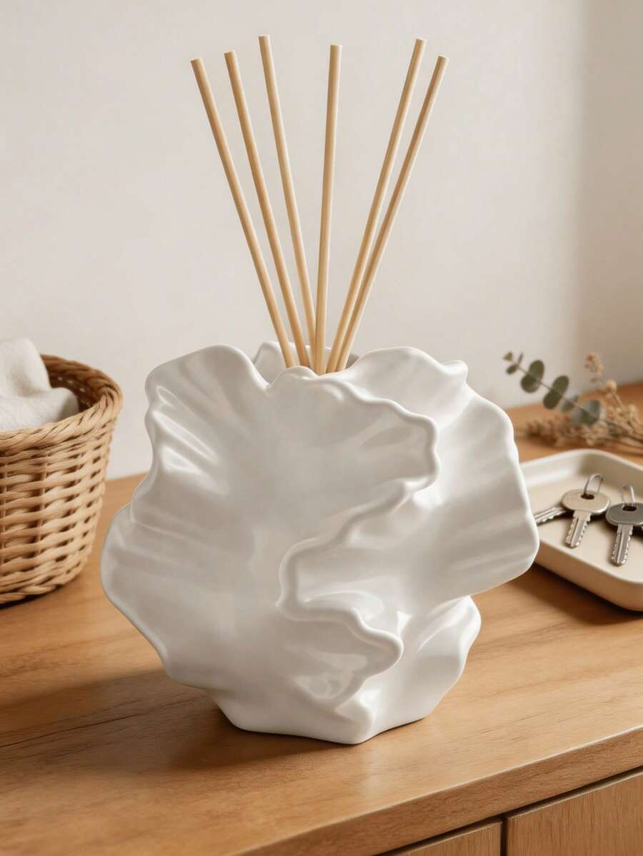 1pc Minimalist Bohemian Style Asymmetrical Shell Shaped Rattan Aroma Diffuser Bottle, Decorative Empty Fragrance Oil Container, Bedroom Living Room Vanity Home Fragrance Decor Accessory, Elegant Modern Art Vase Centerpiece, Suitable For Wedding Party Bookshelf Decoration - Multicolor - View 1