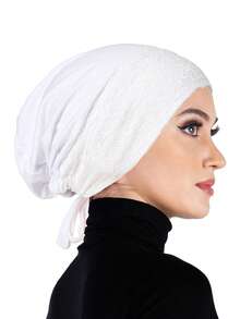 1pc Women's Lace Trim Adjustable Tie Inner Cap, Soft Modal Elastic Headscarf Inner Cap, Breathable Sleep Cap Chemotherapy Head Wrap, Multiple Colors Available - Multicolor - View 17