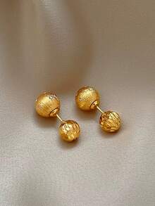 1 Pair Small Minimalist Artificial Glass Metal Round Ball Front And Back Stud Earrings Suitable For Women's Daily Commute Wear - Yellow Gold - View 6