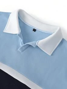 Men's Autumn/Winter Popular Casual Versatile Minimalist Colorblock Collar Long Sleeve Sweatshirt For Commute And Travel - Baby Blue - View 7