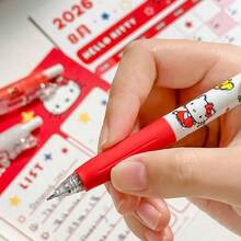 Miniso مجموعة أقلام جل قابلة للسحب من Sanrio Hello Kitty، 1 مجموعة (3 قطع)، رأس ST 0.5 مم حبر أسود، أقلام كرتونية لطيفة قابلة للنقر، علبة قرطاسية مدرسية ومكتبية، هدية العودة إلى المدرسة للبنات - أسود 0.5 مم - مشاهدة 8