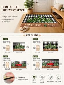 1pc Christmas Black & White Plaid Print Kitchen Floor Mat, Merry Christmas Lettering Red Vintage Truck & Christmas Tree Pattern Long Runner Rug, Wood Grain Patchwork American Country Farmhouse Style - Multicolor - View 6