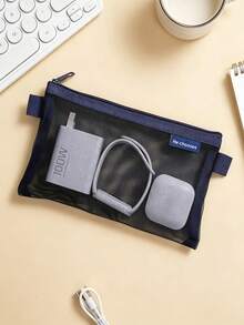 6pcs Minimalist Transparent Mesh Storage Bag Set, Mesh Makeup Bag, Portable Coin Purse, Stationery Pencil Case, Zippered Travel Toiletry Bag, Suitable For Home Office Cable Organizer, Portable Coin Purse For Cards, Keys And More - B - View 5