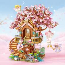 Cherry Blossom Tree House Building Block Gift, High Difficulty Assembly Building Bricks, DIY Construction Block Model, Creative Collectible Decor For Desktop Display, Holiday & Birthday Present - Multicolor - View 1