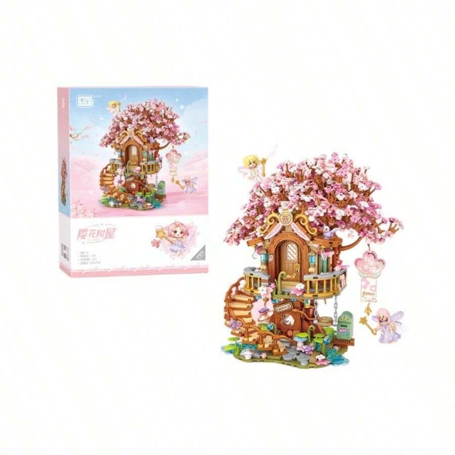 Cherry Blossom Tree House Building Blocks Gift, High Difficulty Assembly Blocks, DIY Architecture Building Blocks Model, Creative Collectible Decoration, Suitable For Desktop Display, Holiday And Birthday Gift - Multicolor - View 1