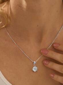 ESBERRY 1 dây chuyền cưới Moissanite sang trọng, mặt dây chuyền Eternity bạc sterling, dây chuyền hứa hẹn, quà tặng kỷ niệm, quà tặng trang sức nữ tinh xảo, Ngày của Mẹ - Bạc - Xem 5