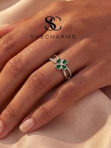 1 buah Cincin Daun Semanggi Empat Keber lucky, Cincin Abadi, Hadiah Perhiasan Elegan, Aksesori Harian, Hadiah Pertunangan/Pernikahan - Gaya 2 - View 2