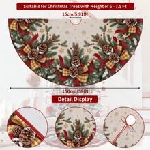 1pc Plaid Bow & Pom Pom Pattern Christmas Tree Skirt, Elegant Color Holiday Decor, 5 Sizes, Unisex Holiday Gift, Suitable For Home And Party Christmas Decoration - Plaid Bow Pine Cone - View 9