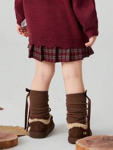 mini bala Girls Preppy Plaid Pleated A‑Line Skirt Thick Structured Bottoms For Young Girl Winter Daily Wear - Red Hue - View 3