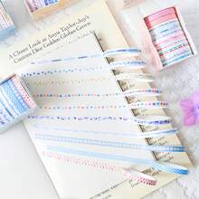 10 Rolls Mixed Washi Tape Set, Floral Plaid Text Multiple Prints, Hand Tearable, Scrapbook Border Decoration, DIY Handmade Collage Artistic Decorative Material - A - View 6