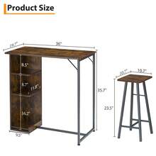 3-Piece Bar Table & Chairs Set For 2 With 3-Tier Storage Shelves – Space-Saving Counter Height Dining Table For Small Apartment, Kitchen, Or Living Room - Black - View 2