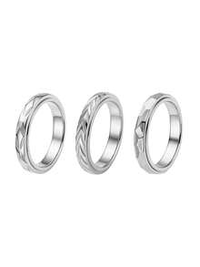 3PCS Stylish 3D Rhombus Wheat Leaf Engraved Stainless Steel Couple Rings, Unisex Promise Rings For Engagement & Wedding, Daily Wear Jewelry Gifts - Ring - View 8
