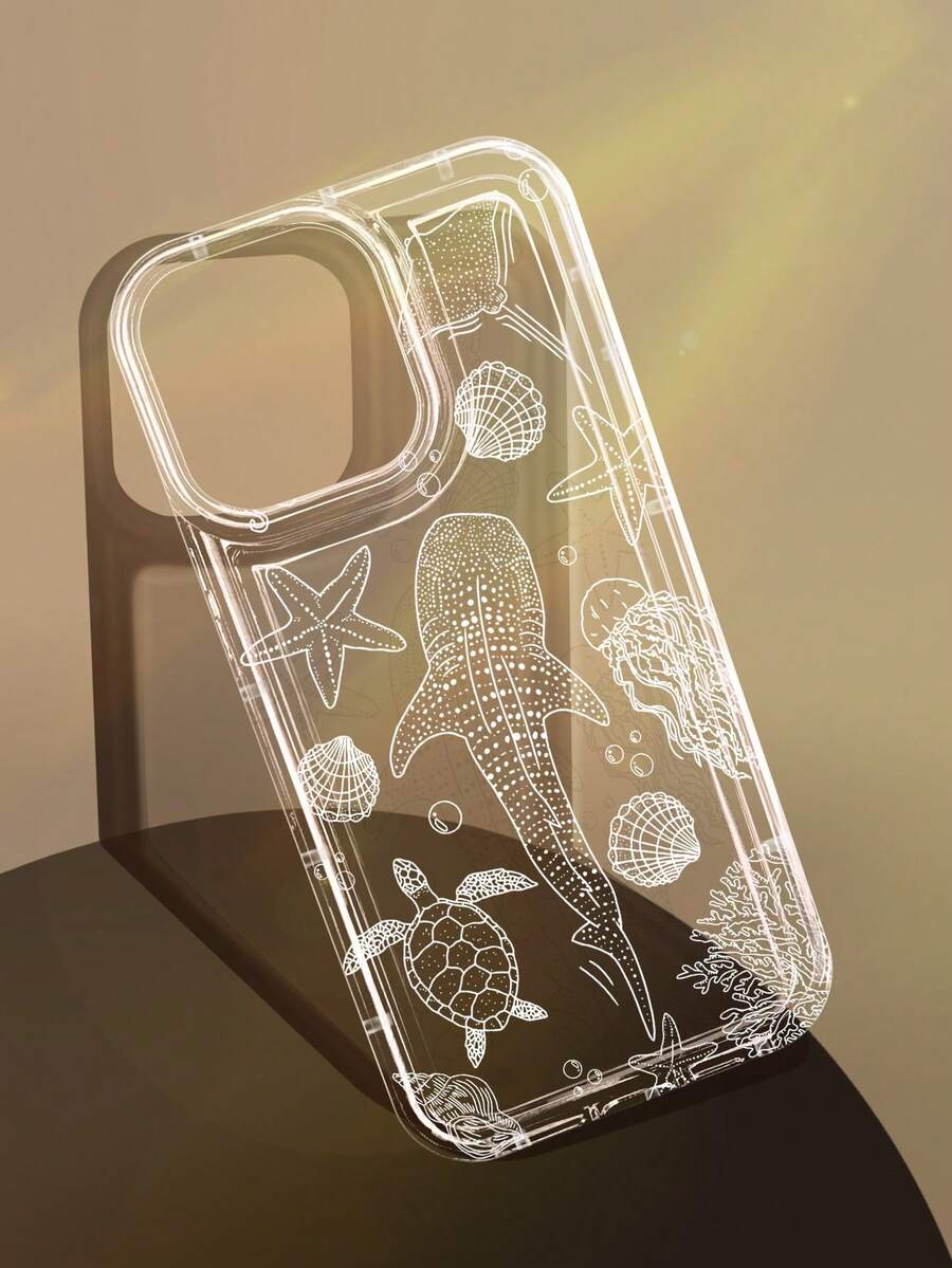 1pc Minimalist Line Ocean Element Whale Pattern Air Cushion Anti-Slip Soft Phone Case Compatible With IPhone 11/12/13/14/15/16 Pro Max - Multicolor - View 1