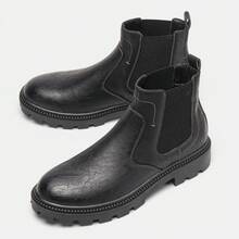 Men's Casual Chelsea Boots, Business Commute Men's Boots, Lightweight Comfortable, Vintage Thick Sole Ankle Boots - Black - View 7