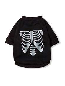 LUCKIE PAW 1pc Halloween Silver Skeleton Ribs Funny Pattern Pet Hoodie, Physical Flea Prevention, Reduce Shedding, Warm & Breathable Dog Vest, Suitable For Large And Small Dogs And Cats, Indoor And Outdoor - Black - View 8