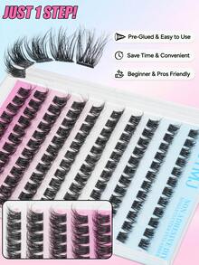 120 Clusters Self-Adhesive Lash Clusters, No Glue Needed DIY Individual Eyelashes, Fluffy Wispy Mixed Length 10-18mm Lash Extensions, Soft Lightweight Natural Voluminous Look, Easy Application For Beginners, Daily Makeup, False Eyelashes - D - View 5