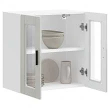 vidaXL Armoire murale cuisine avec porte en verre Porto blanc brillant - Blanc - Voir 4