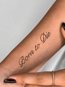 1 Sheet Fine Handwriting Text Temporary Tattoo, Smooth Swirl Cursive Letter Quote Fake Tattoo Sticker, Aesthetic Gothic Pattern For Wrist Rib Collarbone, Waterproof For Ladies - Black - View 4