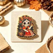 Cute Day Of The Dead Girl Enamel Pin Set, Sugar Skull Lapel Pins, Gothic Floral Skeleton Brooch For Backpack Clothing Hat, Halloween Gift For Friends - Multicolor - View 5