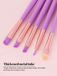 7 Pcs Total Cosmetic Brush Kit, 7 Pcs Purple Makeup Brushes, Fresh Purple Handles With Rose Gold Ferrules, Soft Fluffy Bristles Pick Powder Evenly And Blend Well, Friendly For Makeup Beginners - Violet Purple - View 5