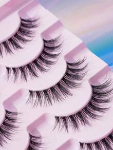 7 Pairs Natural D Curl Clear Stem Cross Style False Eyelashes - Black - View 4