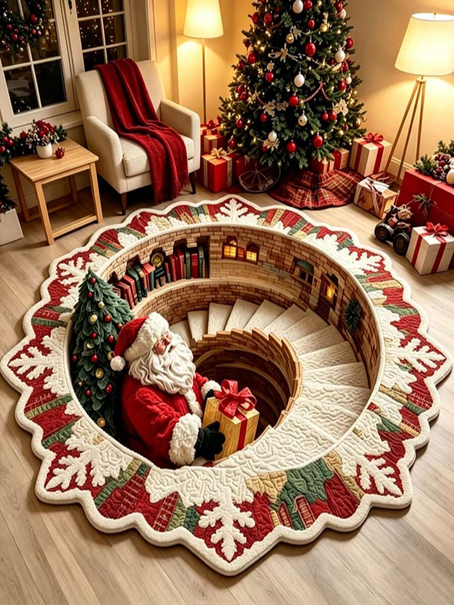 1pc Santa Claus Pattern Floor Mat, Bathroom Mat, Bathroom Rug, Door Mat, Small Rug, Carpet, Floor Mat, Home Decor, Area Rug, Outdoor Mat, Home Decor, Area Carpet, Bedroom Rug, Washable Carpet, Christmas Gift - Multicolor - View 1