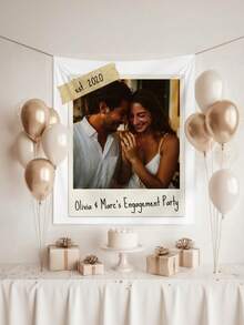 Customizable Photo Age & Name Nostalgic Happy Birthday Backdrop Banner, Suitable For Wedding, Birthday, Indoor/Outdoor Party Background Decoration Photography, Polyester Material - D - View 4