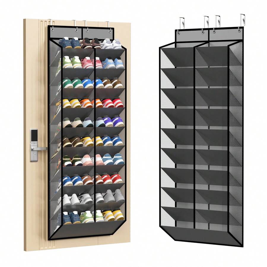 20-30 Pairs Door Hanging Shoe Rack, Mesh Hanging Shoe Storage With 20 Deep Pockets, 10-Tier White Door Shoe Rack, Suitable For Sneakers, Boots, With 4 Adjustable Hooks - Multicolor - View 1