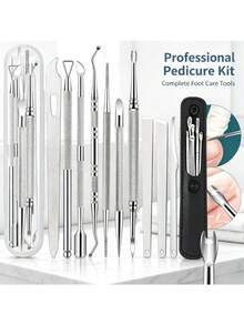 16pcs Stainless Steel Pedicure Tool Set - Professional Foot Care Kit With File, Rasp, Exfoliator For Smooth Light Beige, Removal, Cuticle Care - Unscented, Portable Travel Case Included - For Men, Women, And The Elderly - Multicolor - View 2