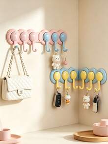 1PC/6PCS Connected Wall Hooks, Cute Multi-Purpose Hook Organizer, Decorative Hanging Rack For Towel, Hair Accessories, Keys, Small Items, Suitable For Washroom, Bedroom, Entrance, Stylish Household Storage Accessory For Daily Organization - Multicolor - View 9