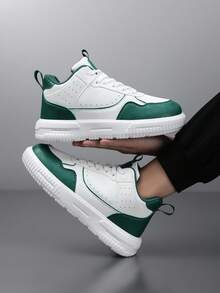 Giày sneaker cao cổ nam phong cách thường ngày, đế dày tăng chiều cao, mũi tròn, đi được quanh năm, thiết kế bền bỉ thời trang - trắng và xanh lá cây - Xem 4