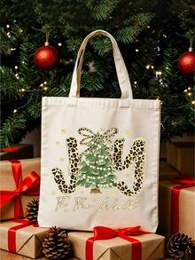 1/2pcs Merry Christmas Tote Bag & Makeup Bag, Printed Christmas Tree Pattern, ForWinter Holiday Matching Gift,Daily, Gift For Family, Friend. - Multicolor - View 3