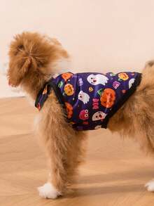 LUCKIE PAW قطعتان من سترة الحيوانات الأليفة بطباعة نمط مضحك لحروف هالوين والقرع والشبح مناسبة للكلاب والقطط الكبيرة والصغيرة للاستخدام الداخلي والخارجي - متعدد الألوان - مشاهدة 5
