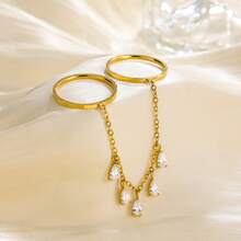 Tassel Water Drop Rhinestone Chain Design Stainless Steel Ring, Niche Design, High-End European And American Style, Unisex - Tassel Teardrop Rhinestone Chain Ring - View 4