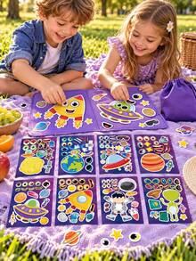 Outer Space Educational Puzzle Sticker Sheets, Parent-Child Interactive Make A Face DIY Craft Decals For Happy Birthday Party Decoration, Solar System Theme Favors, Festive Celebration Games Supplies Kits Sets Box Packages Goodie Bags Stuffers Pack - Multicolor - View 3
