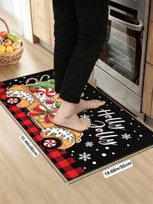 1/2pcs Christmas Floor Mat, Christmas Gingerbread Man Pattern Merry Christmas Kitchen Mat, Winter Home Decor Low-Key Kitchen Rug, Christmas Holiday Gift! - Multicolor - View 12