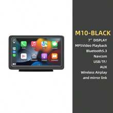 Layar Mobil Portabel 7 Inci, Apple CarPlay & Android Auto Nirkabel dan Berkabel, Bluetooth V5.3 Pemancar FM Kartu TF AUX, Layar 1024*600, Dukungan Video Mundur, Pemutar Multimedia Mobil 12-24V - Hitam - View 1